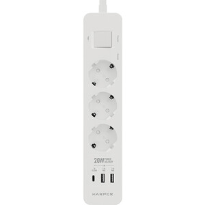 Сетевой фильтр HARPER UCH-430 White PD3.0 с USB зарядкой