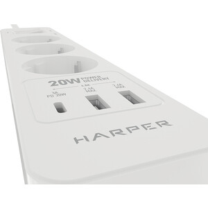 Сетевой фильтр HARPER UCH-440 White PD3.0 с USB зарядкой