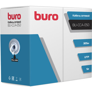 Кабель сетевой (витая пара) Buro UTP 4 пары cat5E solid 0.45мм Cu 305м серый кабель аудио видео buro 1 1v minidisplayport m vga m 2м позолоченные контакты bhp mdpp vga 2