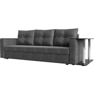 Прямой диван Лига Диванов Атланта Лайт со столом рогожка серый правый (112489R) прямой диван алиса 4 еврокнижка рогожка savana hazel