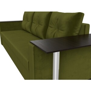 Прямой диван Лига Диванов Атланта Лайт со столом микровельвет зеленый правый (112481R)