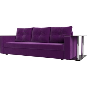 Прямой диван Лига Диванов Атланта Лайт со столом микровельвет фиолетовый правый (112485R) интерьерная кровать артмебель камилла микровельвет черно фиолетовый