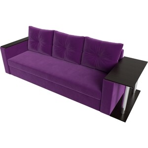 Прямой диван Лига Диванов Атланта Лайт со столом микровельвет фиолетовый правый (112485R)