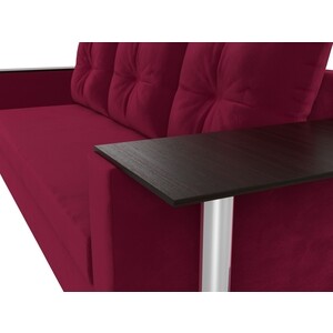 Прямой диван Лига Диванов Атланта Лайт со столом микровельвет бордовый правый (112479R)