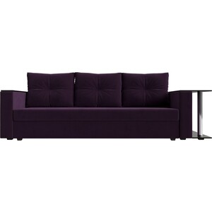 Прямой диван Лига Диванов Атланта Лайт со столом велюр фиолетовый правый (112476R)