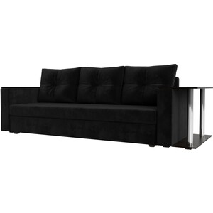 Прямой диван Лига Диванов Атланта Лайт со столом велюр черный правый (112477R) прямой диван лига диванов амстердам лайт велюр бирюзовый 112427