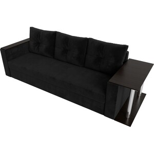 Прямой диван Лига Диванов Атланта Лайт со столом велюр черный правый (112477R)