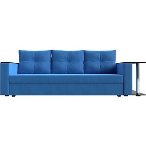 Прямой диван Лига Диванов Атланта Лайт со столом велюр голубой правый (112472R)