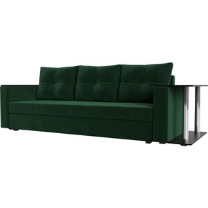 Прямой диван Лига Диванов Атланта Лайт со столом велюр зеленый правый (112473R) кресло лига диванов бергамо велюр зеленый 111982