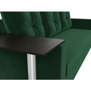 Прямой диван Лига Диванов Атланта Лайт со столом велюр зеленый левый (112473)