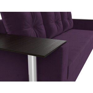 Прямой диван Лига Диванов Атланта Лайт со столом велюр фиолетовый левый (112476)