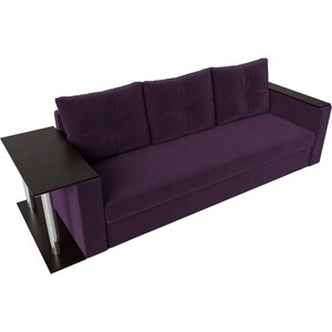 Прямой диван Лига Диванов Атланта Лайт со столом велюр фиолетовый левый (112476)