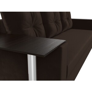 Прямой диван Лига Диванов Атланта Лайт со столом микровельвет коричневый левый (112483)
