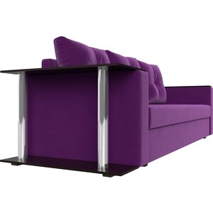 Прямой диван Лига Диванов Атланта Лайт со столом микровельвет фиолетовый левый (112485)