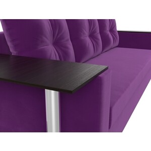 Прямой диван Лига Диванов Атланта Лайт со столом микровельвет фиолетовый левый (112485)