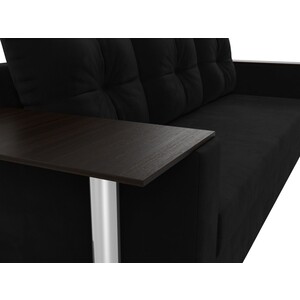 Прямой диван Лига Диванов Атланта Лайт со столом микровельвет черный левый (112486)