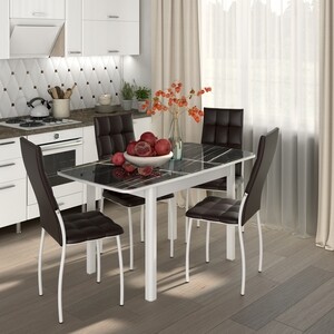 Обеденный комплект Бител Флорида СМ-3 стол ножки массив прямые белые, четыре стула Волна белый/умбер (BTL10000596) стол обеденный мебелик медисон белый