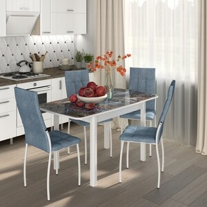 Обеденный комплект Бител Флорида СМ-5 стол ножки массив прямые белые, четыре стула Волна белый/лагуна (BTL10000600) стол обеденный мебелик кросс белый