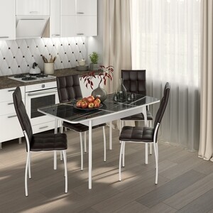 Обеденный комплект Бител Флорида стол СМ-3 ножки массив изогнутые белые, четыре стула Волна белый/умбер (BTL10000581) стол обеденный мебелик моро 04 белый серебро 100 140x100 п0004539