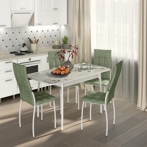 Обеденный комплект Бител Флорида стол СМ-6 ножки массив изогнутые белые, четыре стула Волна белый/мохито (BTL10000587) стол обеденный мебелик медисон белый