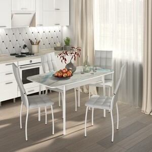 Обеденный комплект Бител Флорида стол СМ-7 ножки массив изогнутые белые, четыре стула Волна белый/милк (BTL10000589) стол обеденный мебелик кросс белый