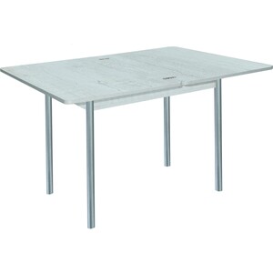 Стол обеденный Катрин Симпл раскладной бетон пайн белый, опора №2 круглая серебристый металлик