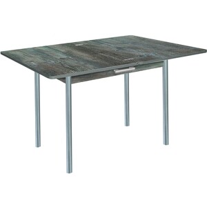 Стол обеденный Катрин Симпл с ящиком бетон пайн темный, опора №2 круглая серебристый металлик