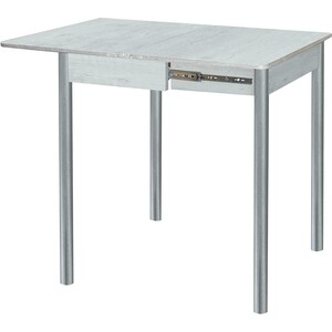 Стол обеденный Катрин Глайдер бетон пайн белый, опора №2 круглая серебристый металлик