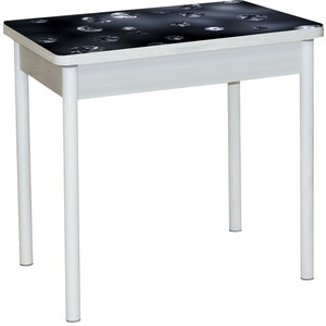 Стол обеденный Катрин Бронкс поворотно раскладной, с фотопечатью, бетон белый, кристаллы, опора круглая муар белый стол обеденный мебелик тарун 5 белый серебро 190 250x84 п0003523