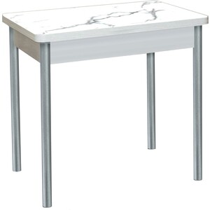 Стол обеденный Катрин Бронкс поворотно раскладной, с фотопечатью, бетон белый, мрамор белый, опора круглая серебристый металлик стол журнальный мебелик овер белый мрамор
