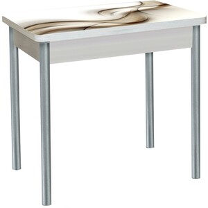 Стол обеденный Катрин Бронкс поворотно раскладной, с фотопечатью, дуб молочный, текстура 032, опора круглая серебристый металлик раскладной стол мебелик