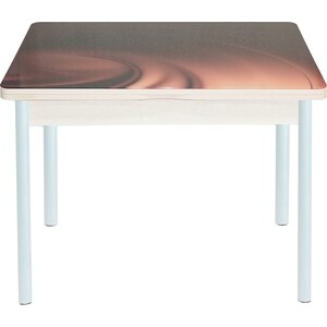 Стол обеденный Катрин Симпл поворотно раскладной, с фотопечатью, дуб молочный, шоколад, опора круглая муар белый раскладной стол мебелик