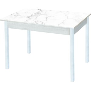 Стол обеденный Катрин Альфа с фотопечатью, бетон белый, белый мрамор, опора квадро белый муар стол катрин ломберный раскладной 80х60 ясень светлый белый лдсп