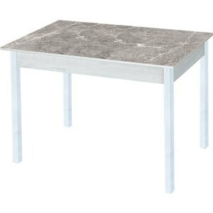 Стол обеденный Катрин Альфа с фотопечатью, бетон белый, серый мрамор, опора квадро белый муар стол обеденный катрин эко 80х60 дуб веллингтон опора 2 круглая серебристый металлик