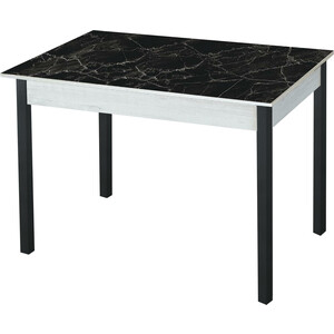 Стол обеденный Катрин Альфа с фотопечатью, бетон белый, черный мрамор, опора квадро черный муар стол журнальный мебелик овер белый мрамор