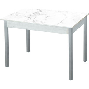 Стол обеденный Катрин Альфа с фотопечатью, бетон белый, белый мрамор, опора квадро серебристый металлик стол обеденный катрин нью йорк раздвижной с фотопечатью бетон белый букет опора круглая муар