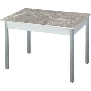 Стол обеденный Катрин Альфа с фотопечатью, бетон белый, серый мрамор, опора квадро серебристый металлик стол придиванный мебелик агами серый мрамор