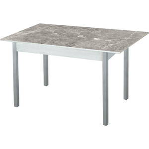 Стол обеденный Катрин Альфа с фотопечатью, бетон белый, серый мрамор, опора квадро серебристый металлик