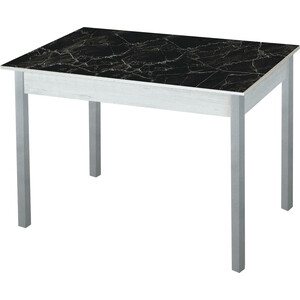 Стол обеденный Катрин Альфа с фотопечатью, бетон белый, черный мрамор, опора квадро серебристый металлик стол журнальный мебелик овер белый мрамор