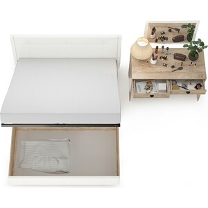 Комплект мебели Моби Муссон с зеркалом, цвет белый/дуб эндгрейн элегантный/кожзам белый (11.28+12.69)
