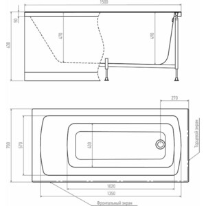 Акриловая ванна Timo Ritta 150х70 с каркасом и панелью (RITTA1570, KT15, FP15H)