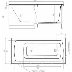 Акриловая ванна Timo Ritta 170х75 с каркасом и панелью (RITTA1775, KT17, FP17H)
