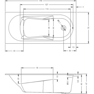 Акриловая ванна Riho Lazy 170x75 (B078001005)