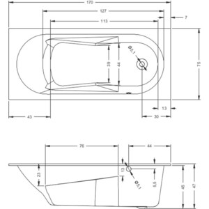 Акриловая ванна Riho Lazy 170x75 правая, с каркасом (B079001005, 2YNVN1015)