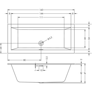 Акриловая ванна Riho Rething Cubic 160x70 с каркасом (B104001005, 2YNVN1009)