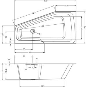 Акриловая ванна Riho Rething Space 170x90 L левая, с ножками (B114001005, 207097)