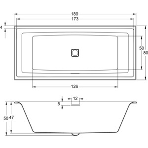 Акриловая ванна Riho Still Square Fall 180x80 с каркасом, заполнение через перелив (B099032005, 2YNVN1017)