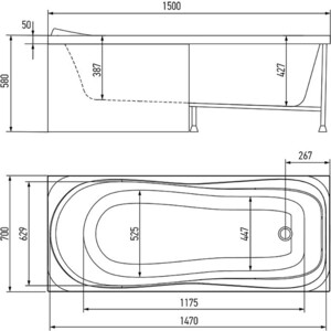 Акриловая ванна Alex Baitler Saima 150х70 с каркасом и фронтальной панелью (SAIMA 150*70, KS15, PF1558H)