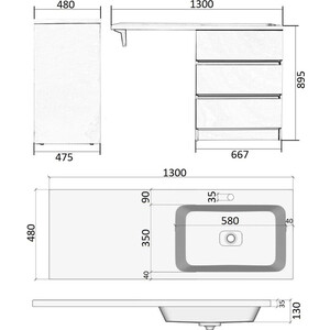 Мебель для ванной Orange Optima 70 (130R) напольная, под стиральную машину, белый глянец