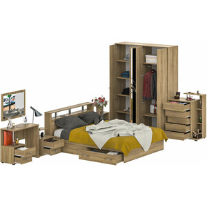 Комплект мебели СВК Камелия спальня № 10 кровать 160х200 с ящиками, комод, две тумбы, шкаф 160, косметический стол с зеркалом, дуб сонома (1024051)